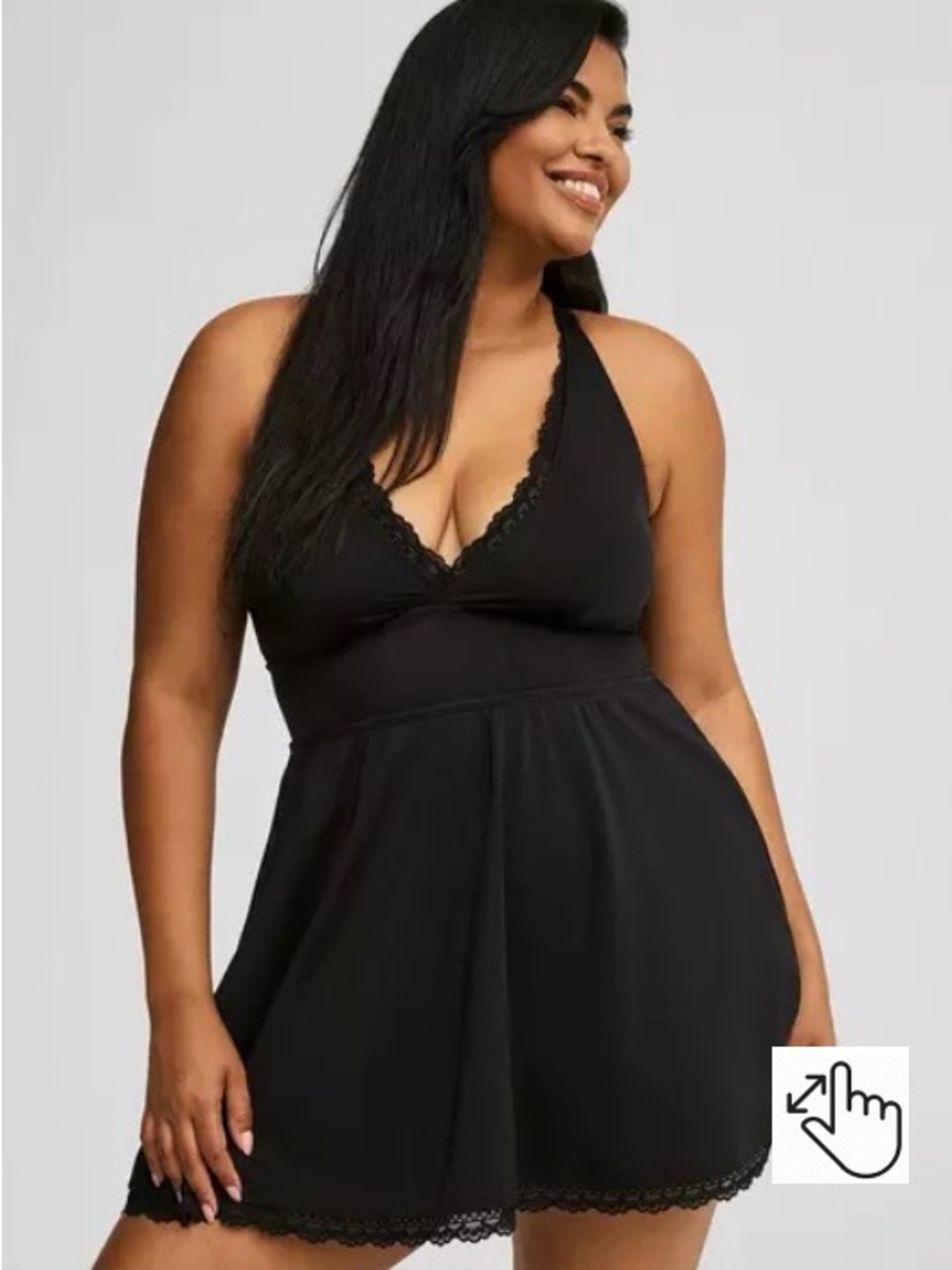 NWT Torrid Black Lace-Trim Halter One-Piece Swimdress